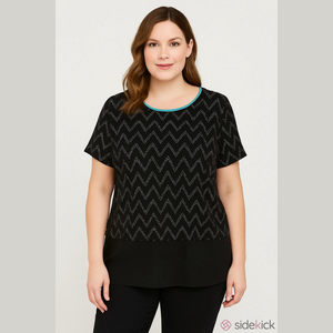 Cato Black and Silver Chevron Blouse